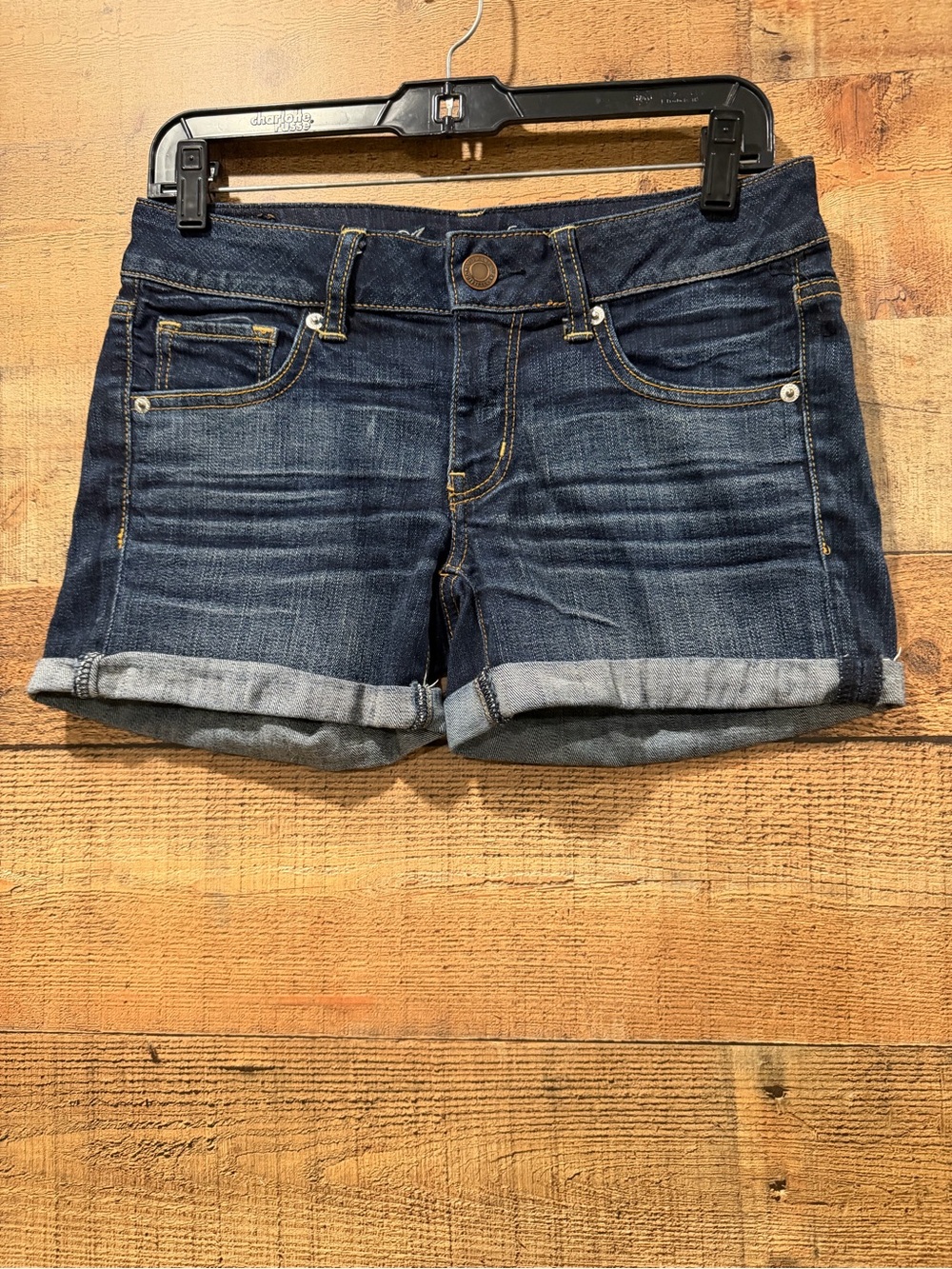 American Eagle Outfitters Dark Blue Rolled Cuff Denim Shorts Size 6